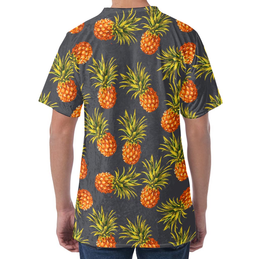 Grey Watercolor Pineapple Pattern Print Men's Velvet T-Shirt