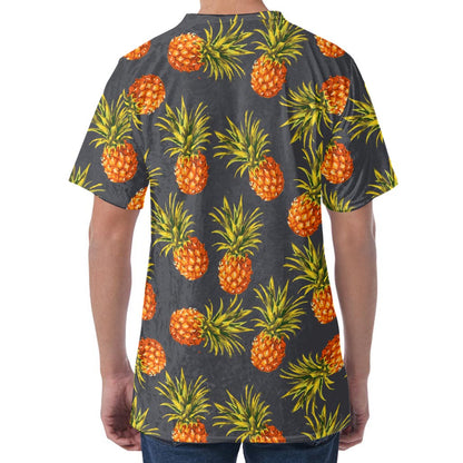Grey Watercolor Pineapple Pattern Print Men's Velvet T-Shirt