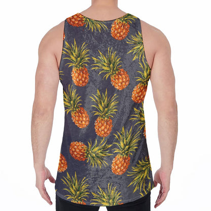 Grey Watercolor Pineapple Pattern Print Men's Velvet Tank Top