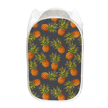 Grey Watercolor Pineapple Pattern Print Mesh Laundry Hamper