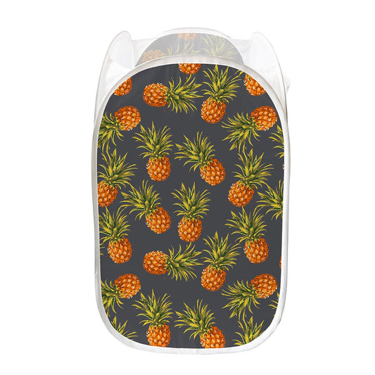 Grey Watercolor Pineapple Pattern Print Mesh Laundry Hamper