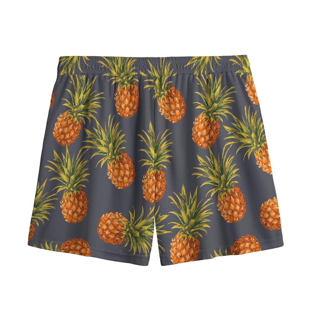 Grey Watercolor Pineapple Pattern Print Mesh Shorts