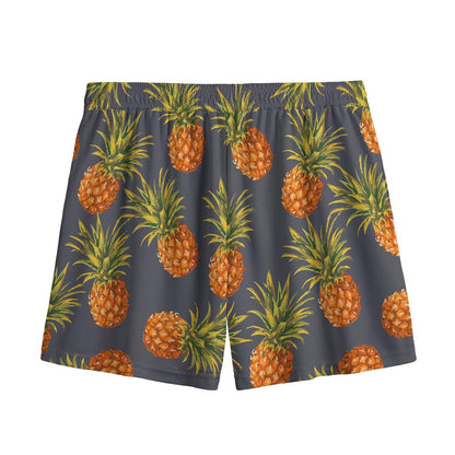 Grey Watercolor Pineapple Pattern Print Mesh Shorts