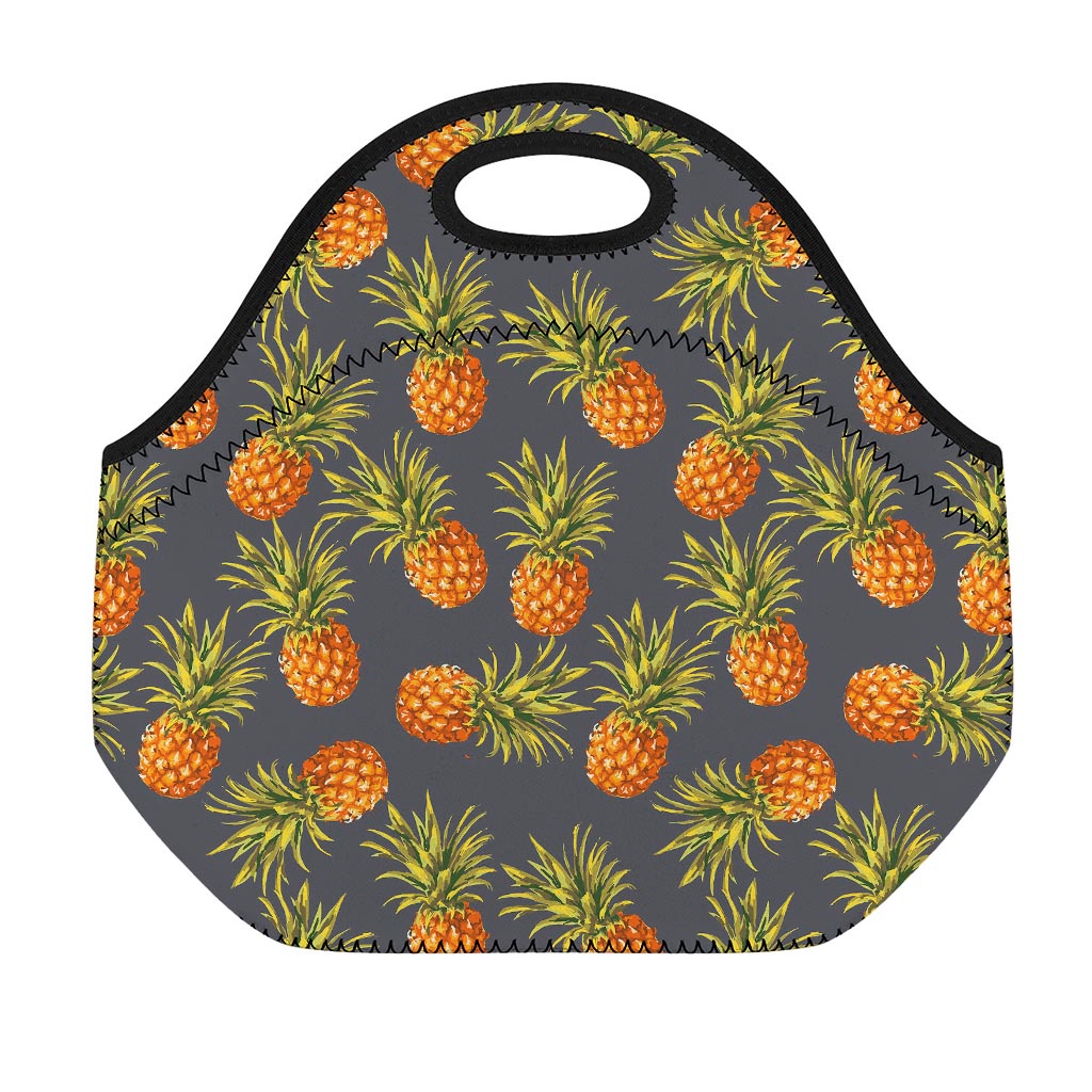 Grey Watercolor Pineapple Pattern Print Neoprene Lunch Bag