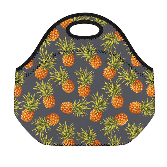 Grey Watercolor Pineapple Pattern Print Neoprene Lunch Bag