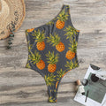 Grey Watercolor Pineapple Pattern Print One Shoulder Bodysuit