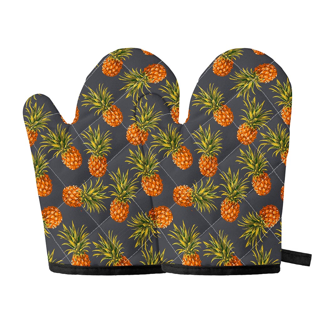Grey Watercolor Pineapple Pattern Print Oven Mitts