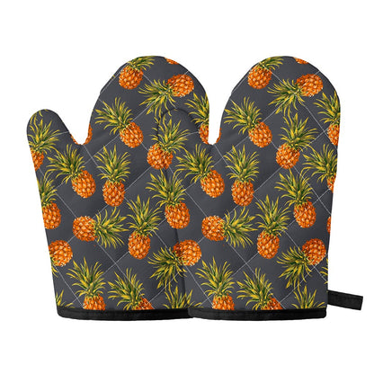 Grey Watercolor Pineapple Pattern Print Oven Mitts