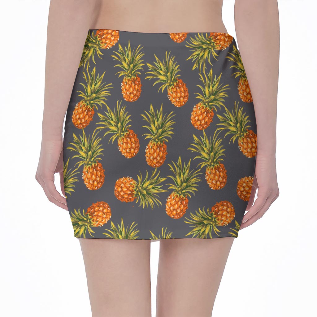 Grey Watercolor Pineapple Pattern Print Pencil Mini Skirt