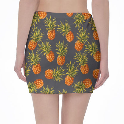 Grey Watercolor Pineapple Pattern Print Pencil Mini Skirt