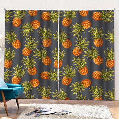 Grey Watercolor Pineapple Pattern Print Pencil Pleat Curtains