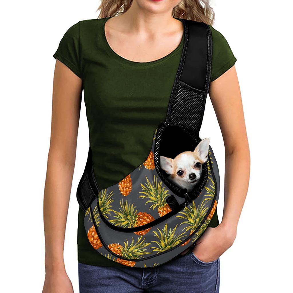 Grey Watercolor Pineapple Pattern Print Pet Sling Carrier