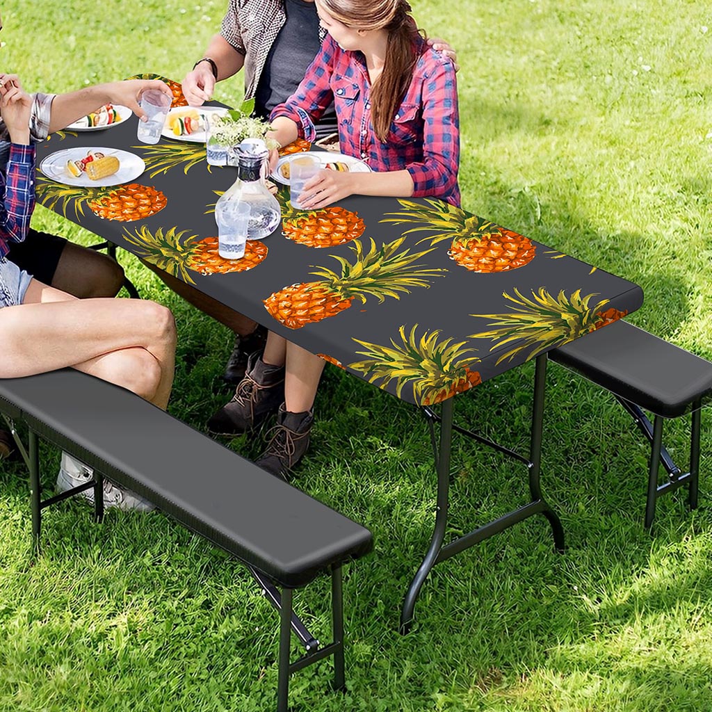Grey Watercolor Pineapple Pattern Print Picnic Table Cover