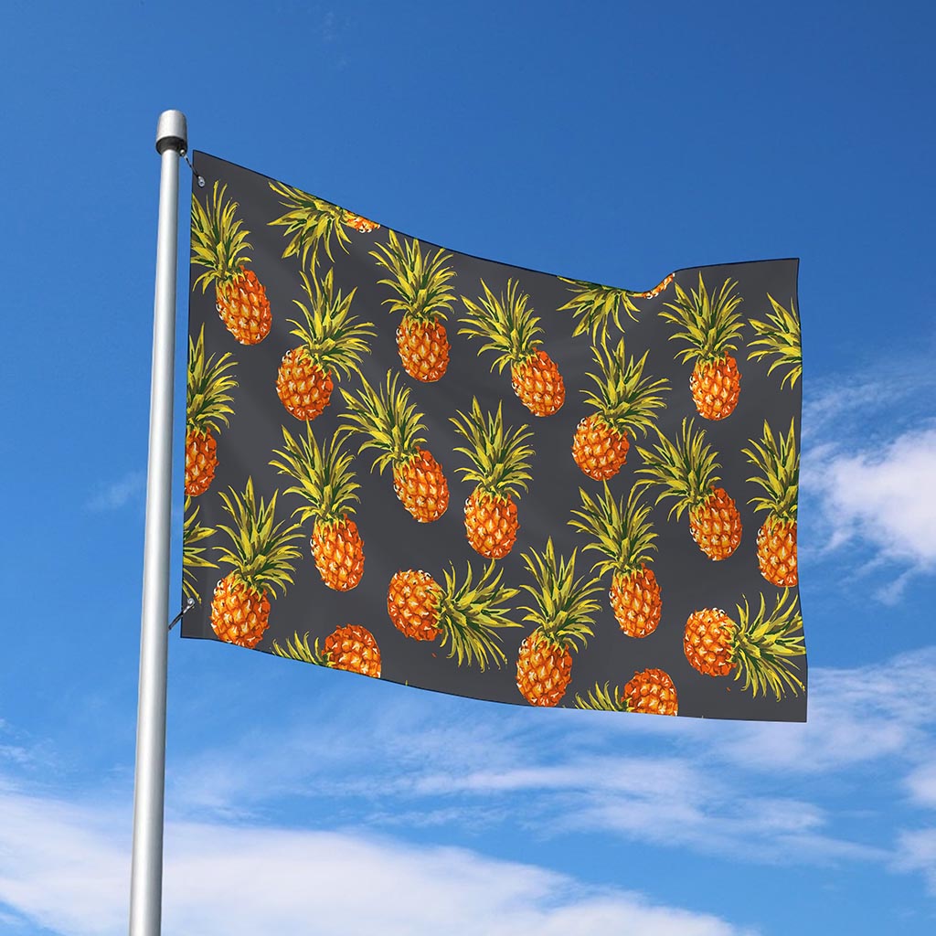 Grey Watercolor Pineapple Pattern Print Polyester Flag
