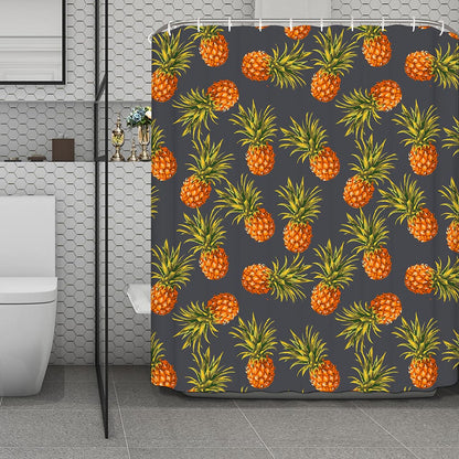 Grey Watercolor Pineapple Pattern Print Polyester Shower Curtain