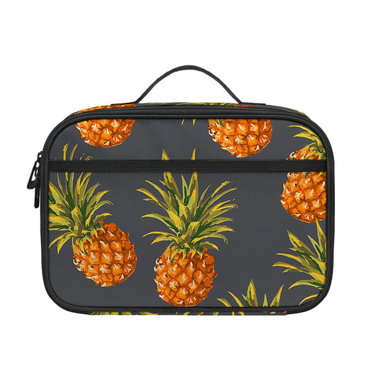Grey Watercolor Pineapple Pattern Print Portable Lunch Bag