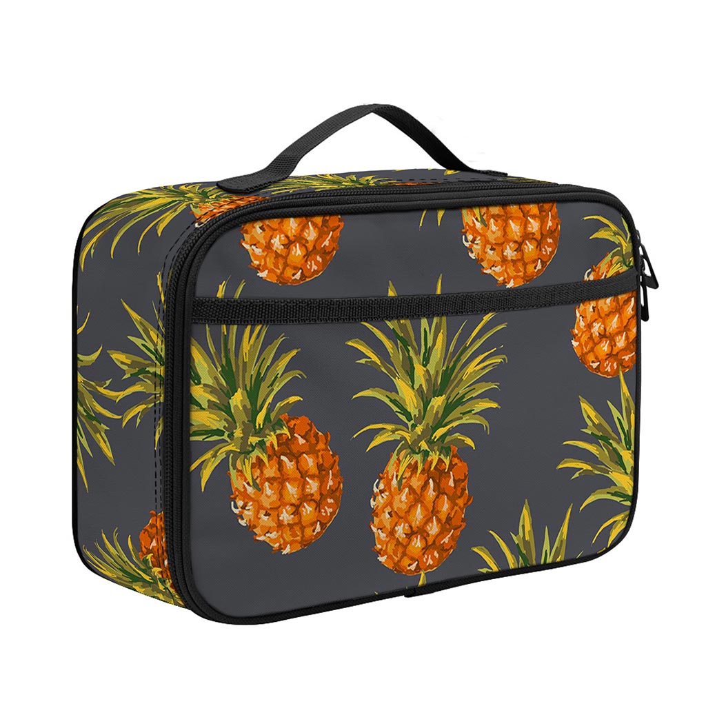 Grey Watercolor Pineapple Pattern Print Portable Lunch Bag