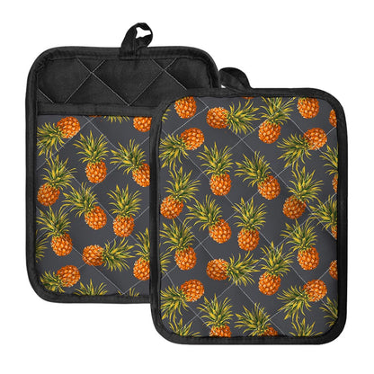 Grey Watercolor Pineapple Pattern Print Pot Holders With Pocket