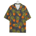 Grey Watercolor Pineapple Pattern Print Rayon Hawaiian Shirt