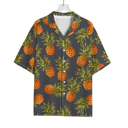 Grey Watercolor Pineapple Pattern Print Rayon Hawaiian Shirt