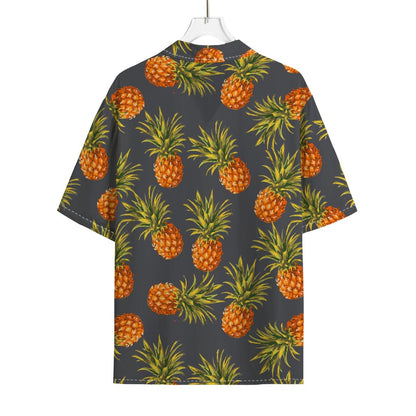 Grey Watercolor Pineapple Pattern Print Rayon Hawaiian Shirt