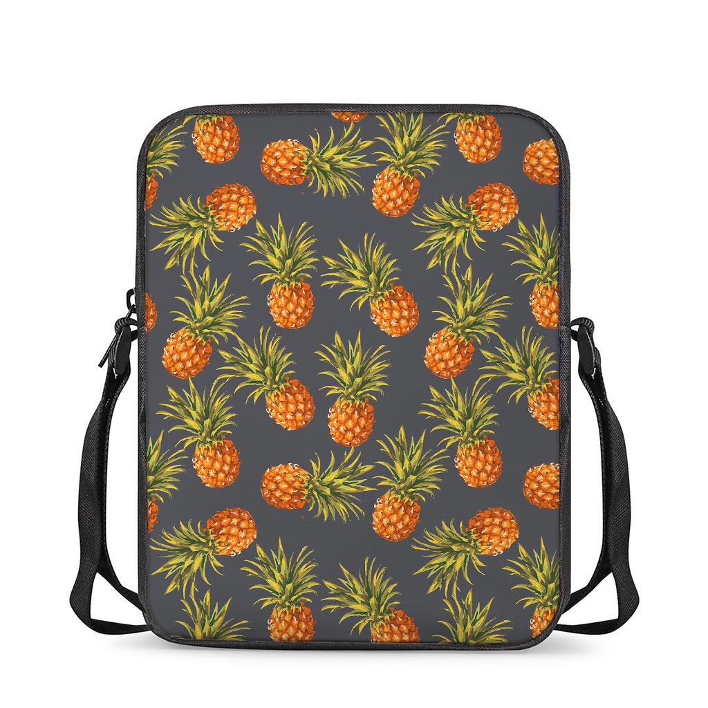 Grey Watercolor Pineapple Pattern Print Rectangular Crossbody Bag