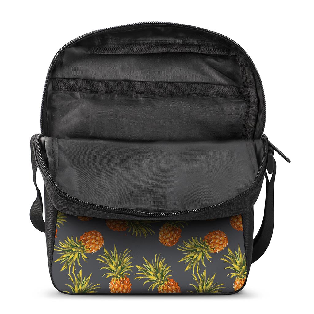 Grey Watercolor Pineapple Pattern Print Rectangular Crossbody Bag