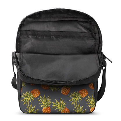 Grey Watercolor Pineapple Pattern Print Rectangular Crossbody Bag