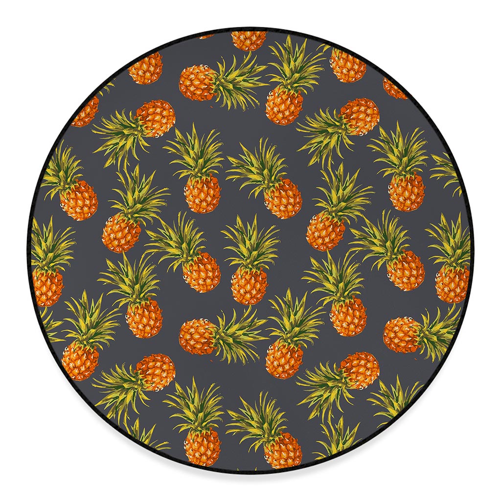 Grey Watercolor Pineapple Pattern Print Round Floor Mat