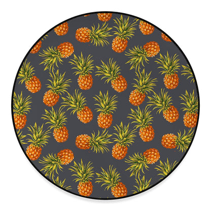 Grey Watercolor Pineapple Pattern Print Round Floor Mat