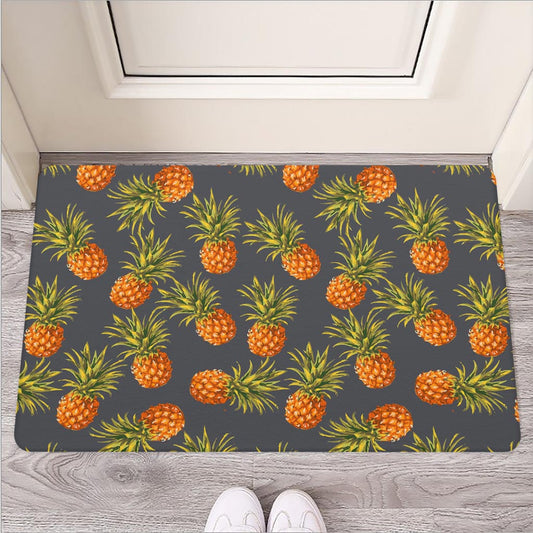 Grey Watercolor Pineapple Pattern Print Rubber Doormat