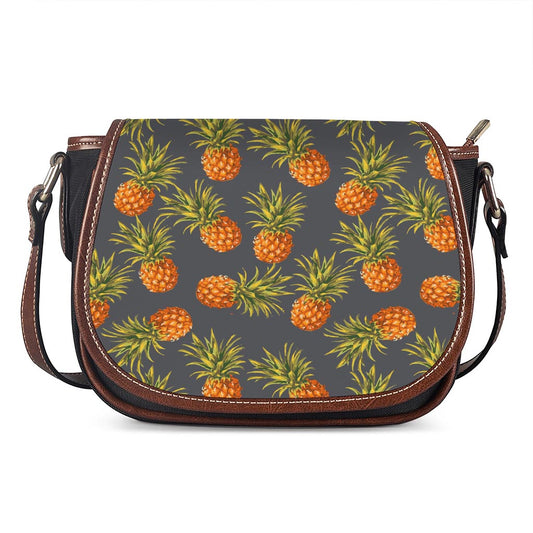 Grey Watercolor Pineapple Pattern Print Saddle Bag