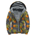Grey Watercolor Pineapple Pattern Print Sherpa Lined Zip Up Hoodie