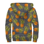 Grey Watercolor Pineapple Pattern Print Sherpa Lined Zip Up Hoodie