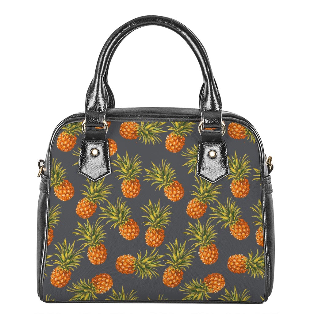 Grey Watercolor Pineapple Pattern Print Shoulder Handbag
