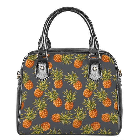 Grey Watercolor Pineapple Pattern Print Shoulder Handbag