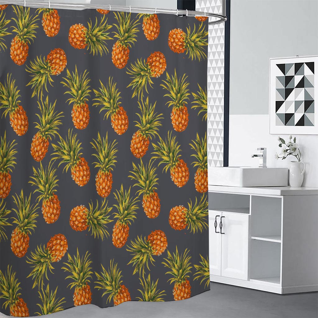 Grey Watercolor Pineapple Pattern Print Shower Curtain