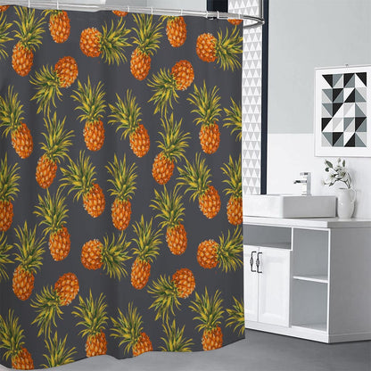 Grey Watercolor Pineapple Pattern Print Shower Curtain