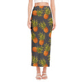 Grey Watercolor Pineapple Pattern Print Side Slit Maxi Skirt