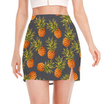Grey Watercolor Pineapple Pattern Print Side Slit Mini Skirt