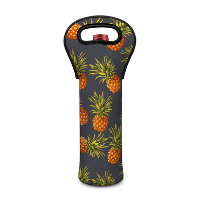 Grey Watercolor Pineapple Pattern Print Single Neoprene Wine Tote