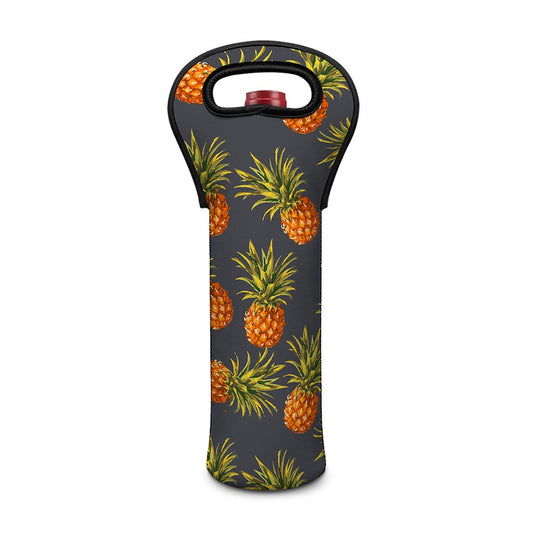 Grey Watercolor Pineapple Pattern Print Single Neoprene Wine Tote