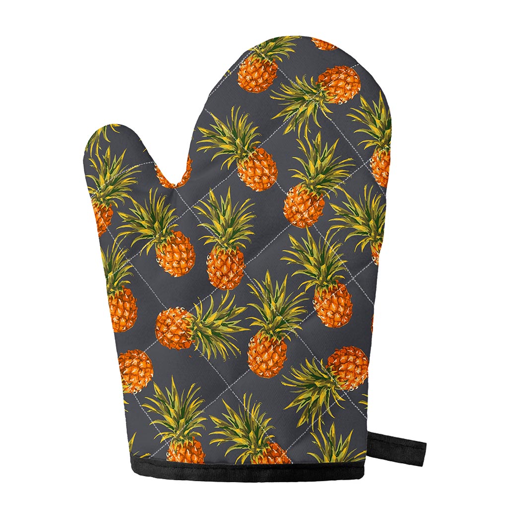 Grey Watercolor Pineapple Pattern Print Single Oven Mitt