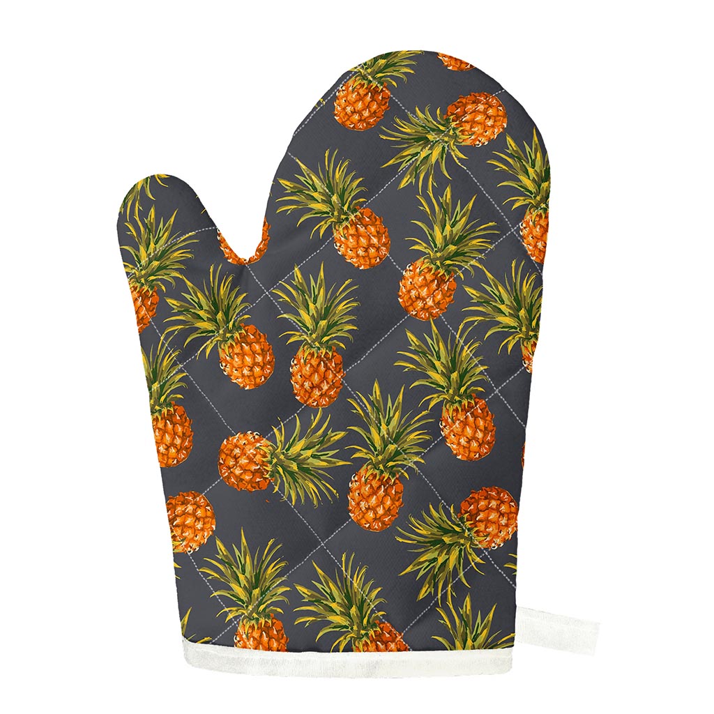 Grey Watercolor Pineapple Pattern Print Single Oven Mitt