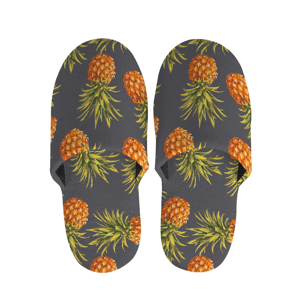 Grey Watercolor Pineapple Pattern Print Slippers
