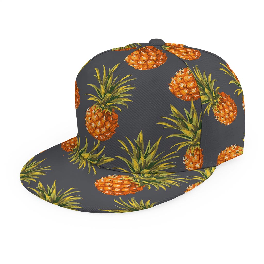 Grey Watercolor Pineapple Pattern Print Snapback Cap