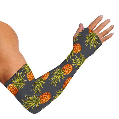 Grey Watercolor Pineapple Pattern Print Sun Protection Arm Sleeves