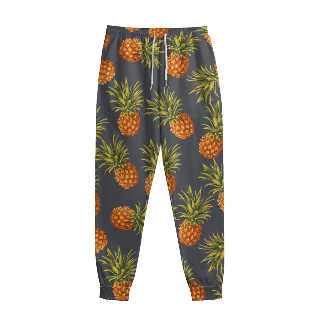 Grey Watercolor Pineapple Pattern Print Sweatpants