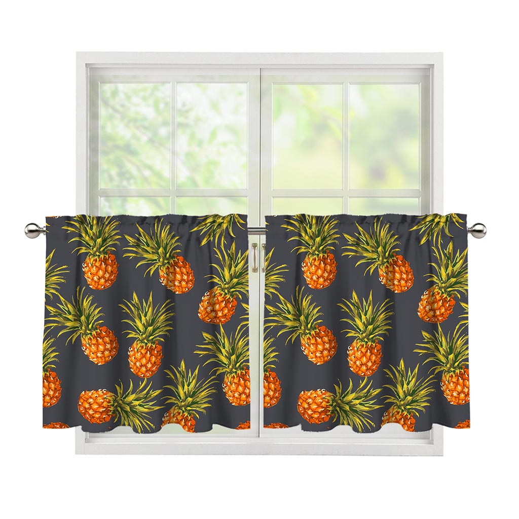 Grey Watercolor Pineapple Pattern Print Tier Curtains