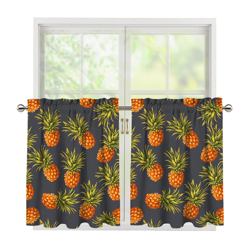 Grey Watercolor Pineapple Pattern Print Tier Curtains